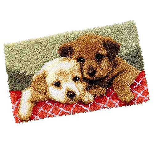 Latch Hook Kits, DIY Latch Hook Puppies Rug Kits for Beginners Adults Kids, Puppy Home Rug Making Kits Needlework, Latch Hook Dog Rug Crafting Kits for Home Decor von ZMURED