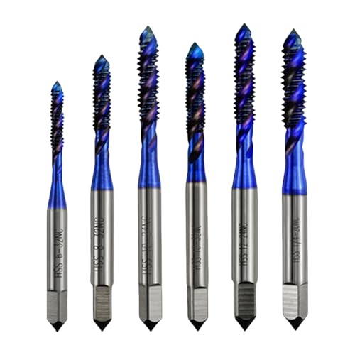 ZMYING 6-teiliges Gewindebohrer-Set für Metall, Durchmesser 5,7/6,3/7,2 cm, Gewinde-Reparatur-Set, Hochgeschwindigkeitsstahl, perforierte Spiralen, metrischer Gewindebohrer von ZMYING