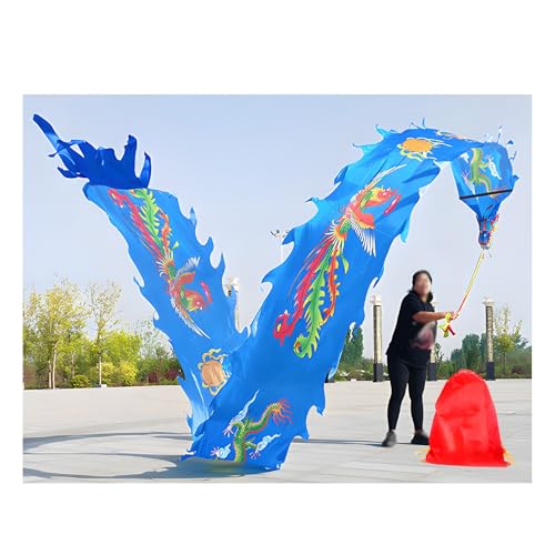 ZNQNDSR Dragon Poi Drachenband Poi für Fitness, Party, Bühnenaufführung, Requisiten-Set, Drachen-Poi mit Aufbewahrungstasche, chinesisches Schleifenband (blau) von ZNQNDSR