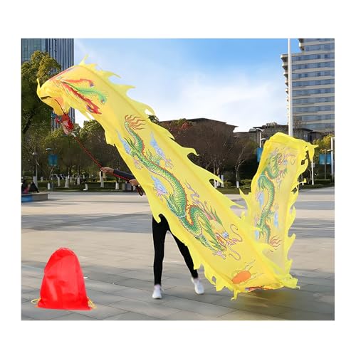 ZNQNDSR Dragon Poi Drachenband Poi für Fitness, Party, Bühnenaufführung, Requisiten-Set, Drachen-Poi mit Aufbewahrungstasche, chinesisches Schleifenband (gelb) von ZNQNDSR