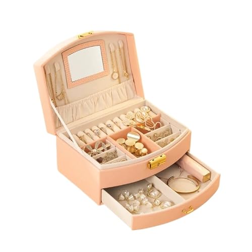 Schmuckkästchen Tragbare Schmuckschatulle, mehrschichtige Schubladen-Aufbewahrungsbox, for Klassifizieren und Aufbewahren von Ringen, Ohrringen und Halsketten Für Die Aufbewahrung Von Schmuck(Pink) von ZNTIHZ