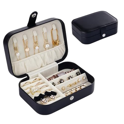 ZNTIHZ Schmuckkästchen Tragbare Schmuckschatulle, Schmuck-Organizer, Display, Reise-Schmucketui, Boxen, Knopf-Leder-Aufbewahrung Für Die Aufbewahrung Von Schmuck(Black) von ZNTIHZ