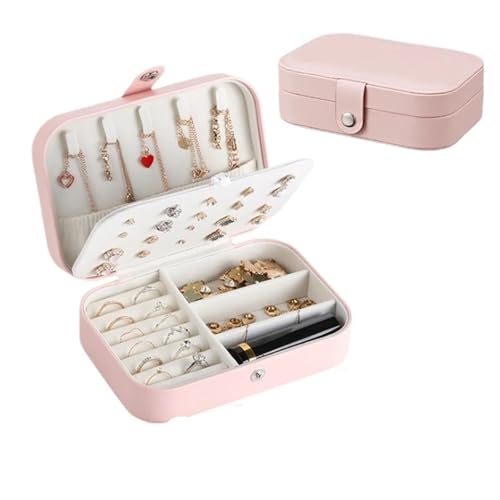 ZNTIHZ Schmuckkästchen Tragbare Schmuckschatulle, Schmuck-Organizer, Display, Reise-Schmucketui, Boxen, Knopf-Leder-Aufbewahrung Für Die Aufbewahrung Von Schmuck(Pink) von ZNTIHZ