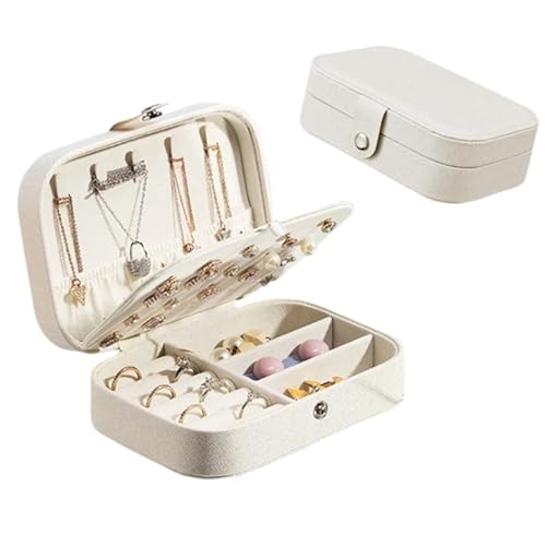 ZNTIHZ Schmuckkästchen Tragbare Schmuckschatulle, Schmuck-Organizer, Display, Reise-Schmucketui, Boxen, Knopf-Leder-Aufbewahrung Für Die Aufbewahrung Von Schmuck(White) von ZNTIHZ