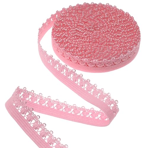 ZNZAKKA Elastisches Spitzenband, 1,4 cm x 20 m, Krone, Stretch-Rand, zum Nähen, Dessous, Kleidung, Verzierungen, Rosa von ZNZAKKA