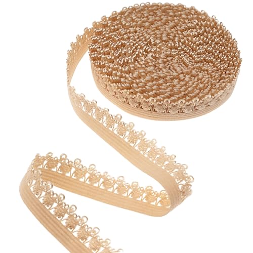 ZNZAKKA Elastisches Spitzenband, Beige, 1,4 cm x 20 m, Krone, Stretch-Rand, zum Nähen, Dessous, Kleidung, Verzierungen von ZNZAKKA