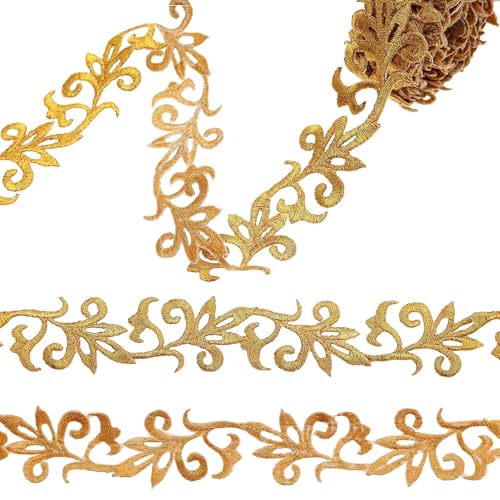 ZNZAKKA Goldfarbenes Spitzenband mit Stickerei, 4,7 m, zum Aufbügeln, metallische Blumen-Spitzenapplikation zum Nähen, Reparaturen, Kleider, Hüte, Accessoires, Dekoration von ZNZAKKA