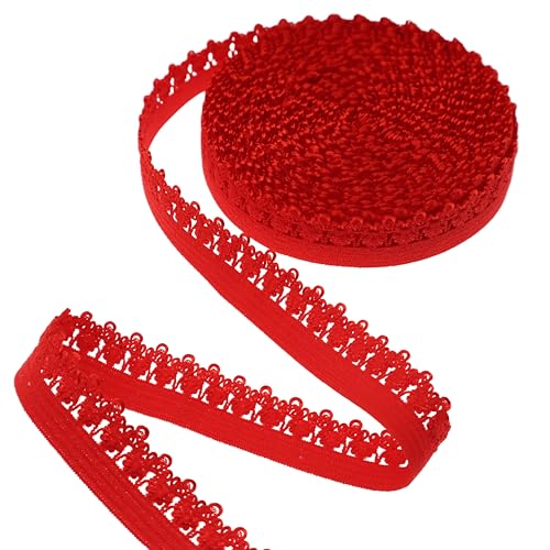 ZNZAKKA Rote elastische Spitzenborte, 1,4 cm x 20 m, Krone, Stretch-Rand, zum Nähen, Dessous, Kleidung, Verzierungen von ZNZAKKA