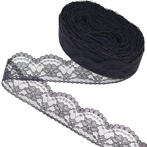 ZNZAKKA Schwarzes Spitzenband zum Nähen, für Bastelarbeiten, Brautschmuck, Hochzeitsdekoration, Blumenstrauß und Geschenkverpackung, 3,5 cm, 22 m von ZNZAKKA