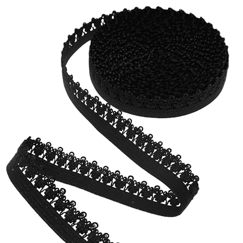 ZNZAKKA Schwarzes elastisches Spitzenband, 1,4 cm x 20 m, Krone, Stretch-Rand, zum Nähen, Dessous, Kleidung, Verzierungen von ZNZAKKA