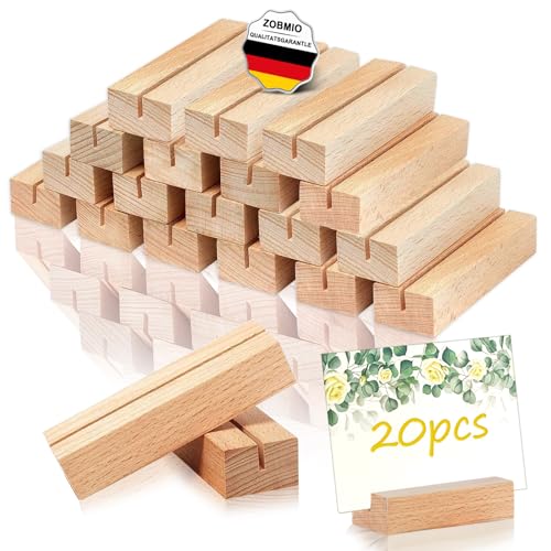 ZOBMIO 20 Stück Kartenhalter Holz,Multifunktionaler Hölzerner Tischkartenhalter Holz,Kartenständer Holz Handgefertigt aus Natürlichem Kiefernholz,Tischkartenhalter,für Bankette und Partys von ZOBMIO