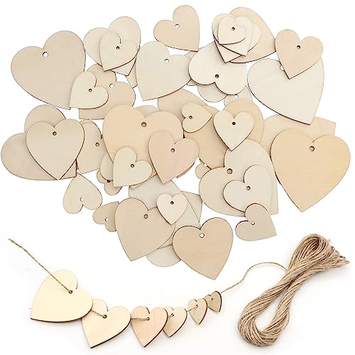 ZOCONE 150 Stück Holzherzen Deko Holzherzen Scheiben Deko Mit Löchern Holzanhänger Herz Mit 10m Juteschnur Hölzerne Hochzeit Deko Garten Für Tischdekoration DIY Handwerk Ornament von ZOCONE