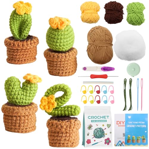 ZOCONE 4 Stück Komplettes DIY Häkeln Set Häkelset für Anfänger Starter Häkel Set, Vegetativ Strickset mit Häkelnadeln Garn Bezaubernd Häkel, Beginners Crochet Kit Für Erwachsene Kinder von ZOCONE