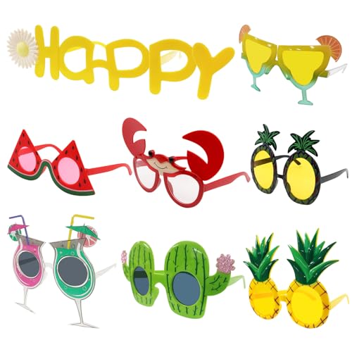 ZOCONE 8 Stück Partybrillen Lustige Brillen Hawaii Party Sonnenbrille Set Partybrille Geburtstag Brille Fasching Party Zubehör Lustig für Geburtstag Party Hawaii Foto Requisiten Strand Halloween von ZOCONE