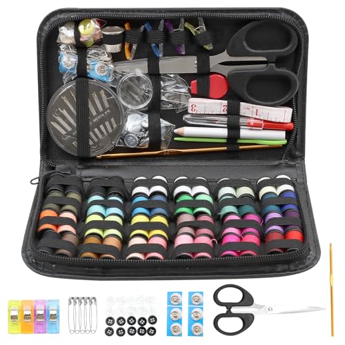 ZOCONE 172 Stück Leder Nähset Reise Nähzubehör, Sewing kit Set für Erwachsene, Anfänger, Zuhause, Reisen, Notsituationen Kleidung Fixes DIY Premium Nähzubehör, enthält Nähgarn, Nadeln, Schere, Knöpfe von ZOCONE