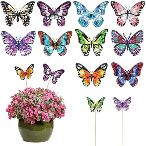 ZONE 10 Stück Diamond Painting Schmetterlinge zum hinstellen Set, Frühling Sommer Glitzer Deko Stecker Diamond Painting Schmetterling Kits, Schmetterling DIY Diamond Painting Art für Garten Dekor von ZOCONE