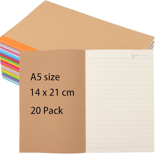 ZOENHOU 20 Pack A5 Notizbuch, 30 Blatt/60 Seiten Brauner Krafteinband, Linierter Notizblock, Journal Bulk Mehrfarbige Notizbuch Zum für Schreiben, Journaling, Skizzieren, Notizen, 14 X 21 cm von ZOENHOU