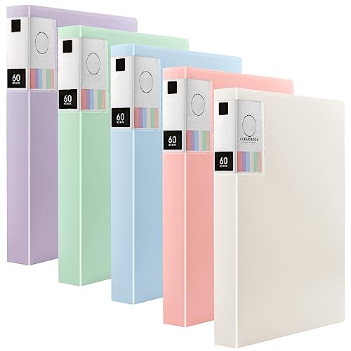 ZOENHOU 5 Stück A4 Sichtbuch Ordner, 60 Taschen A4 Präsentationsmappen mit Kunststoffhüllen, Klarsichthüllen A4 Datei Organizer Dokumentenmappe für Datei Papierkram Organisation, 5 Farben von ZOENHOU