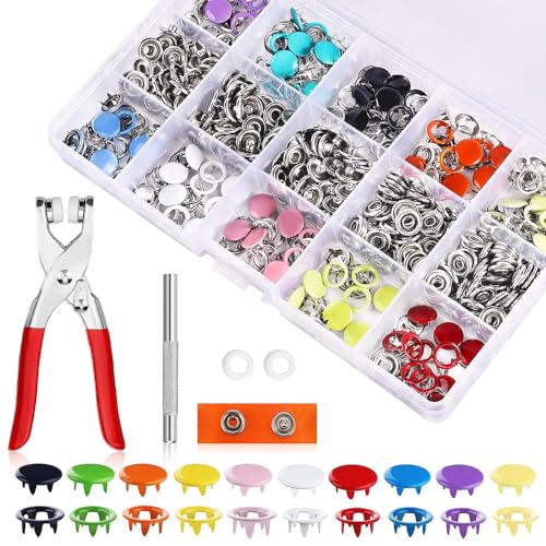 ZOESURE 200 Sets Druckknöpfe, 9,5 mm Jersey Druckknöpfe, 10 Farben, druckknopf set mit zange, Metall Druckknöpfe kit mit Zange für Diy Basteln Baby,Kinder bekleidung,Kleidung Taschen,Handgemaakt von ZOESURE