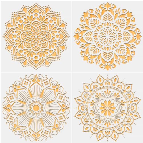 ZOESURE 4 Stück Groß Mandala Dot Schablonen Set, Mandala Malerei Schablone Groß Wiederverwendbar Painting Stencil Tagebuch Mandala Wand Schablonen zum Zeichnen und Verfolgen von ZOESURE