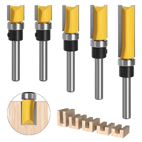 ZOESURE 5 Stück Bündigfräser Kugellager Oben, Bündigfräser Kugellager, Kopierfräser Bündigfräser 6.35mm Schaft, Kanten Kopierfräser mit Kugellager, Nutfräser Bündigfräser Set für Holz,Ø 12,7 mm von ZOESURE