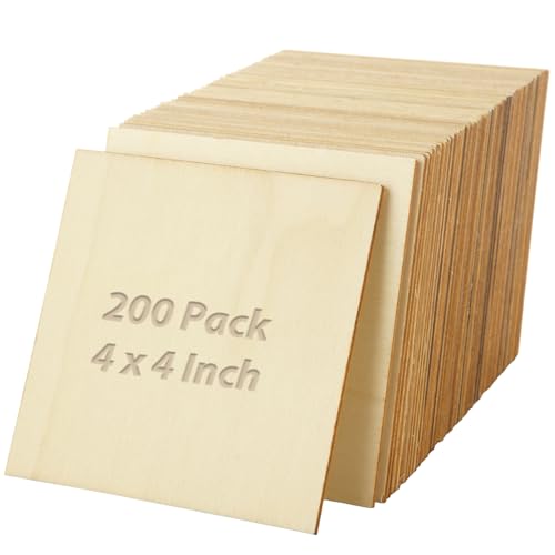 200 Stück 10,2 x 10,2 cm Holzquadrate unlackiertes Lindenholz Sperrholz Holzplatten 0,3 cm dick blanko Holzquadrate zum Basteln, Malen, Scrabble-Fliesen, Mini-Hausbau, Holzplatte, Architekturmodell von ZOFORTY