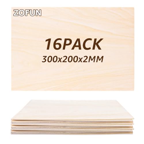 ZOFUN 16 Stück Sperrholaplatte 2mm, A4 Lindenholz 300 x 200 x 2 mm Sperrholzplatte Holz Platten,Unbehandeltes Holz Sperrholz Holzplatten zum Basteln für Laserprojekte, DIY Modell, Kunst und Handwerk von ZOFUN