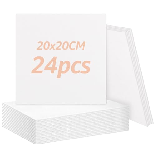 ZOFUN 24 Stück Leinwand zum Bemalen, Leinwand 20 x 20 cm, Leinwand mit Keilrahmen Mini leinwand Kleine Leinwände für Acryl ölfarben Strukturpaste Anfänger Studentin Künstlerin von ZOFUN