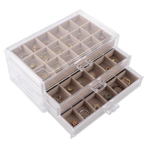 ZOFUN Acryl Schmuck Organizer Schmuckschatulle für Damen, Schmuckkästchen Ohrringe, 23.7x15.5x10.8cm Ohrring Aufbewahrung Schmuckaufbewahrung ohrringe mit 3 Schubladen für Halsketten,Ringe von ZOFUN