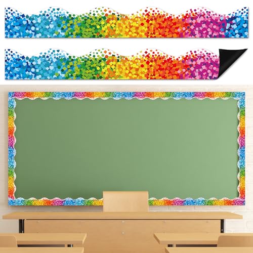 12 x magnetische Konfetti-Pinnwand-Bordüren für Klassenzimmer-Dekorationen, Whiteboard-Streifen, bunt, gewellter Rand, magnetische Bordüren für Schulanfang, Lehrer, Bürotür, Kreidetafel-Dekoration von ZOIIWA