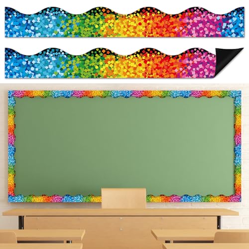 12 x magnetische Konfetti-Pinnwand-Bordüren für Klassenzimmer-Dekorationen, Whiteboard-Streifen, bunte gewellte Ränder, magnetische Bordüren für Schulanfang, Büro, Tür, Kreidetafel, Dekoration, von ZOIIWA