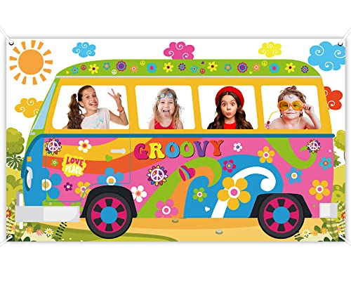 60er Jahre Hippie Bus Foto Requisite 60er Jahre Party Dekorationen Großer Stoff Retro Groovy Van Prop Hippie Selfie Rahmen Hintergrund Banner Geburtstag Party Supplies Retro 60er 70er Jahre Party von ZOIIWA