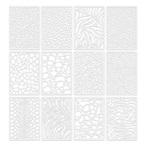 ZOKJSW 12 Stück Schablonen Set, 15x21cm Wiederverwendbar Kunststoff Schablonen zum Malen Vorlagen für Holz, Boden, Möbel Wandgestaltung Deko, DIY Scrapbooking Handwerk von ZOKJSW