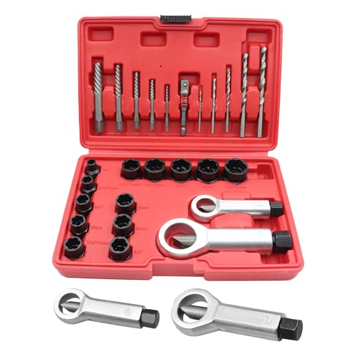 26-teiliges Schraubenausdreher-Set – Mutternsprenger-Werkzeugknacker-Set, Bolzenausdreher-Werkzeugset mit 3/8-Zoll-Antrieb, Schlagmuttern-Bolzenentfernungs-Bohrer-Set für beschädigte, verrostete Sch von ZOKQSEIF