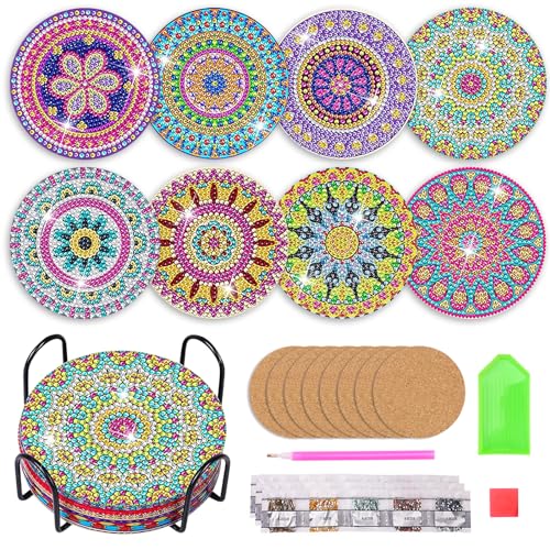 ZOLGINAH Diamond Painting Untersetzer mit Halter 8 Stück, 5D DIY Mandala Diamond Painting Erwachsene Kinder Basteln Erwachsene, Diamant Painting Tassenuntersetzer von ZOLGINAH