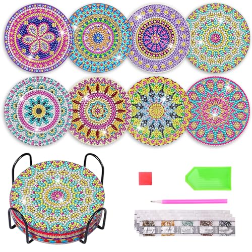 ZOLGINAH Diamond Painting Untersetzer mit Halter 8 Stück, 5D DIY Mandala Diamond Painting Erwachsene Kinder Basteln Erwachsene, Diamant Painting Tassenuntersetzer von ZOLGINAH