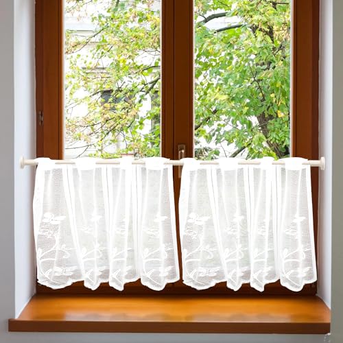 ZOLGINAH Scheibengardinen Küche Modern mit Ösen 2 Stück Bistrogardine Fenstergardinen Weiss Halbtransparente Vorhänge Küchenvorhang Kurzgardine Flächenvorhang Kurz für Küchen Landhaus 60x45CM(BxH) von ZOLGINAH