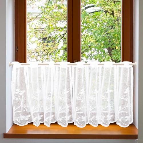 ZOLGINAH Scheibengardinen Küche Modern mit Ösen Bistrogardine Fenstergardinen Weiss Halbtransparente Vorhänge Küchenvorhang Kurzgardine Flächenvorhang Kurz für Küchen Wohnmobil (105x60CM(BxH)) von ZOLGINAH