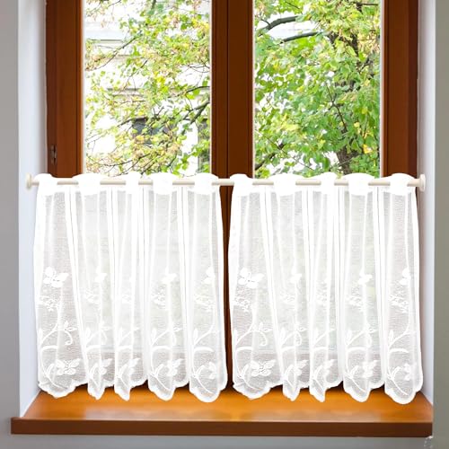 ZOLGINAH Scheibengardinen Küche Modern mit Ösen Bistrogardine Fenstergardinen Weiss Halbtransparente Vorhänge Küchenvorhang Kurzgardine Flächenvorhang Kurz für Küchen Wohnmobil (75x60CM(BxH)) von ZOLGINAH