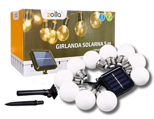 ZOLTA Solar Lichterkette Aussen – Led Lichterkette - Gartendeko – Balkon Deko – Hochzeitsdeko - Länge 5 m – 10 Glühbirnen im Lieferumfang enthalten – Party Deko von ZOLTA