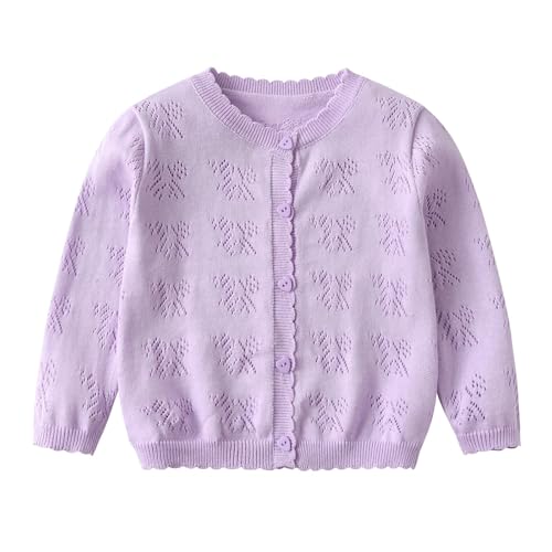 ZONABSQQ Strickjacke for Mädchen, Frühling, Herbst, Babypullover, Mantel, Baumwollgarn, Oberbekleidung, 1–6 Jahre(Lavender,2T) von ZONABSQQ