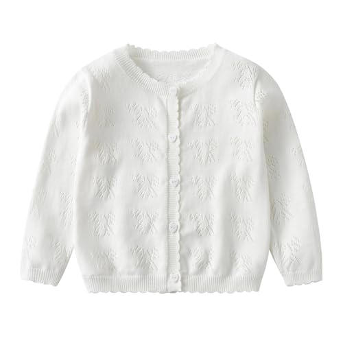 ZONABSQQ Strickjacke for Mädchen, Frühling, Herbst, Babypullover, Mantel, Baumwollgarn, Oberbekleidung, 1–6 Jahre(White,2T) von ZONABSQQ