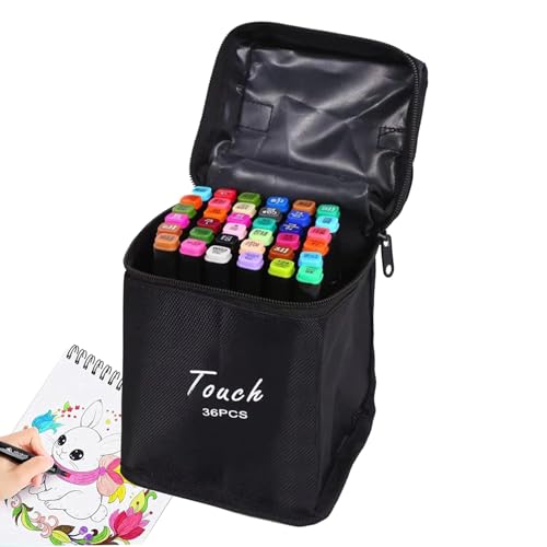 ZONEWD 36 Farben Alkohol Marker, Zwei Spitzen Graffiti stifte mit Tragetasche, schnell trocknende Alkoholmarker Set für Sketching, Acrylfarbenstifte für Kinder, Erwachsene, Künstler von ZONEWD