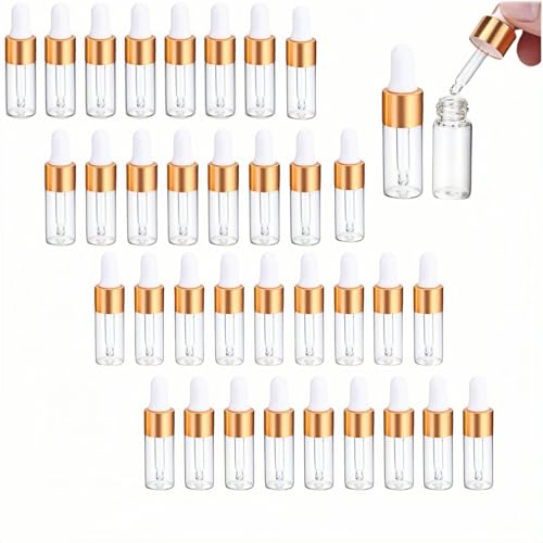 ZONGYUNYNOLE Pipettenflasche 35 Stücke Mini Pipettenflasche 5ml Pipettenflasche kleine Glasflasche Transparente Glasflasche mit Tropfpipette,für Ätherisches Öl Aromatherapie Massage Duftöl Probe von ZONGYUNYNOLE