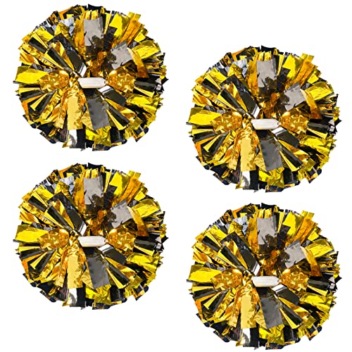 ZONITOK Cheerleader-Pompons, metallisch, 30,5 cm, Cheerleader-Pompons mit Taktstockgriff, Cheering Squad, Pompons für Kinder, Erwachsene, Schule, Tanz, Sport, Teamgeist, Cheering (Schwarz + Gold), 4 von ZONITOK