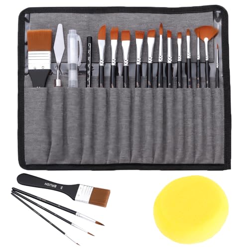 18 Stück Pinselset Acrylfarben, Künstlerpinsel, Expert-Serie Pinsel Set mit Organisationstasche und Spachtel, Haarpinsel Set für Acrylfarben,Aquarelle,Öle und Gouache von ZONJIE