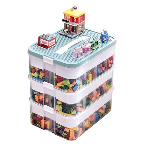 Aufbewahrungsbox für Lego Bausteine,Classic Große Bausteine Box für Lego,3 Stufen Transparent Organizer,Aufbewahrung mit Deckel,Ablagefächer Stapelbar Spielzeug,Sortierboxen für Lego(Grün) von ZONZANINA