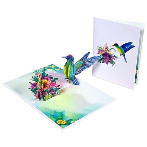 ZOOMIMI 3D-Geburtstagskarten mit Blumenmotiv für Freunde oder Kinder, grüner Kolibri, 3D-Grußkarten, Papier von ZOOMIMI