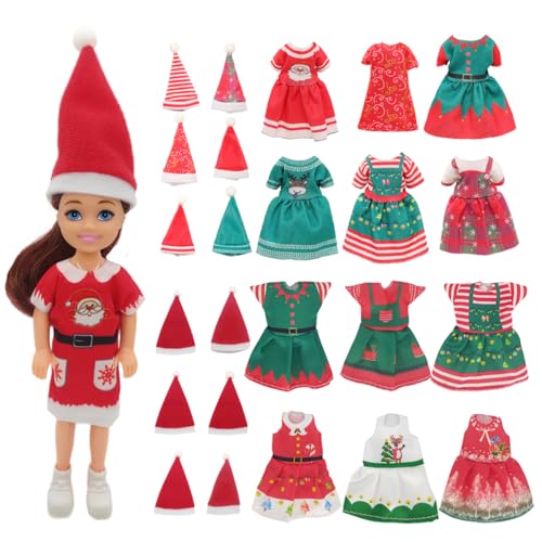 ZOOMIL Weihnachtskleidung für Mini Puppen, Weihnachten Puppenkleidung, 13 Stück Puppe Weihnachten Kleidung Outfits Kleider Hut, für 5 Zoll Doll Dekorationen von ZOOMPIL