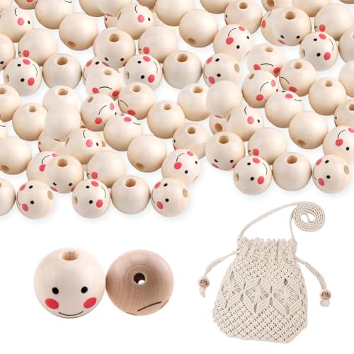 ZOOMPIL 100pcs Holzperlen mit Gesicht, Lächeln Gesicht holzperle, Runde Holzperlen, 20mm Naturholzperlen Runde Lose Perlen Für DIY Puppenkopf, Handwerk Und Schmuckherstellung von ZOOMPIL